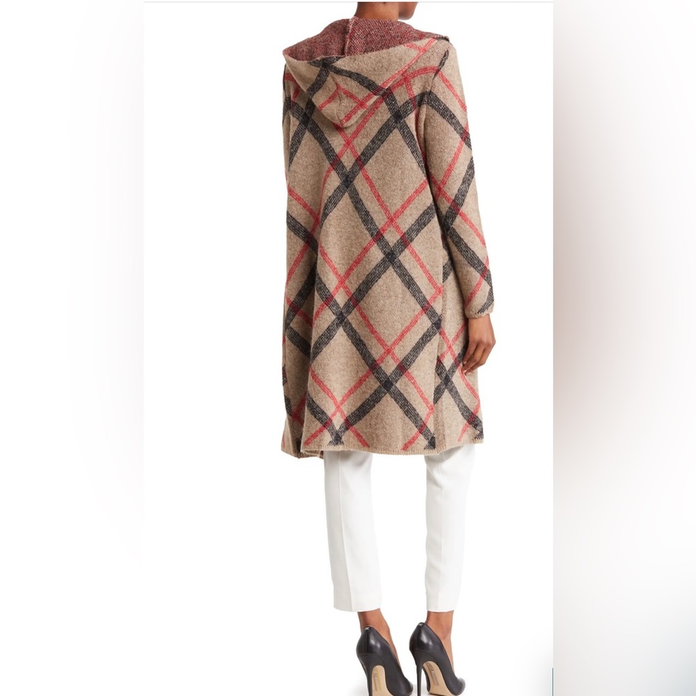 NWT Joseph A plaid hooded cardigan. Size Large